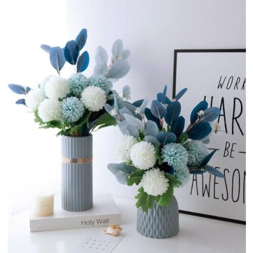 Modern Morandi Ceramic Vsae+Artificial Silk Flower Ornaments Home Furnishing Livingroom Table Figurines Crafts Dining Decoration