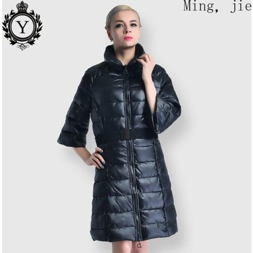 Cotton-padded Jacket Womens Autumn and Winter Bright Face Down Padded Jacket Five-point Sleeve Slim Jacket Bubble Luxury