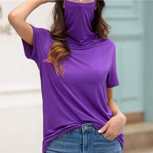Multifunctional Dustproof Turtleneck Female T-shirt Spring Solid Tops Ladies Creative Women Clothing Short Sleeve Tees T Shirt