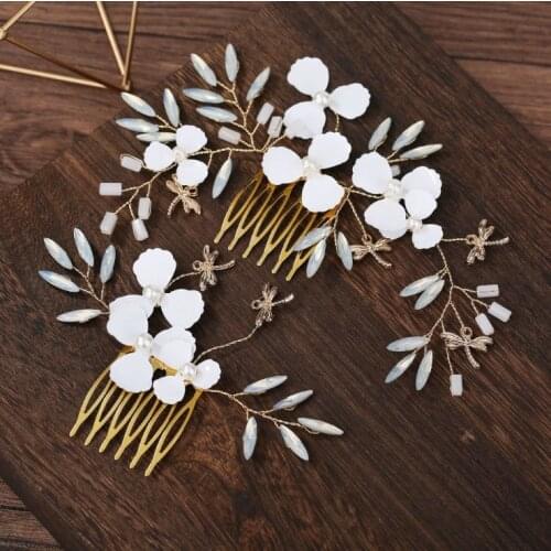 1 Set Trendy White Flower Pearl Rhinestone Wedding Hair Combs Hair Accessories for Bridal Headpiece Women Hair ornaments Jewelry
