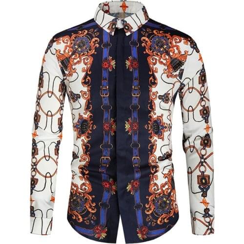 Luxury Royal Print Shirt Men 2021 Brand Slim Fit Long Sleeve Mens Dress Shirts Party Wedding Baroque Floral Shirt Male Chemise