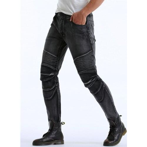 Mens personality motorcycle pants casual new washed silver gray motorcycle jeans retro cycling pants racing belt protectors