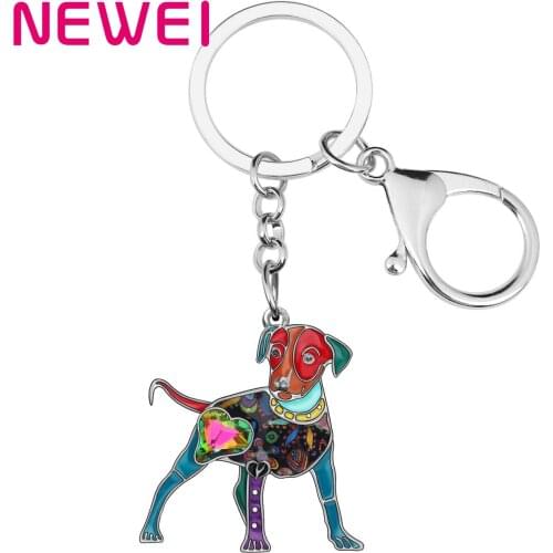 Newei Enamel Alloy Rhinestone Mini Doberman Dog Key Chains Lovely Animal Key Rings Fashion Jewelry For Lady Girl Teen Decoration