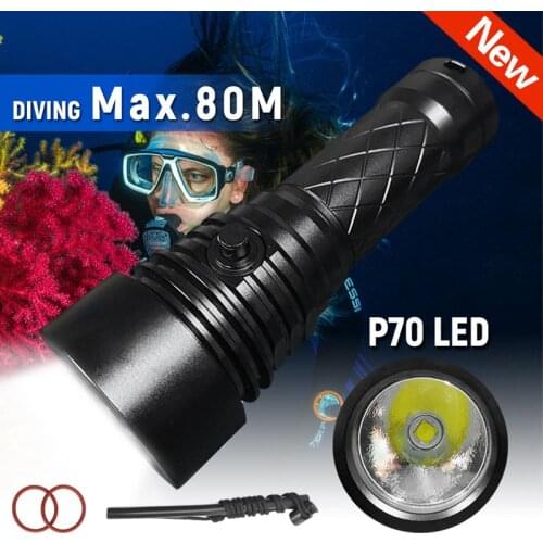 New Design LED Scuba Diving Light XHP70 18650/26650 Rechargeable Underwater Flashlight with 80m Dive Depth