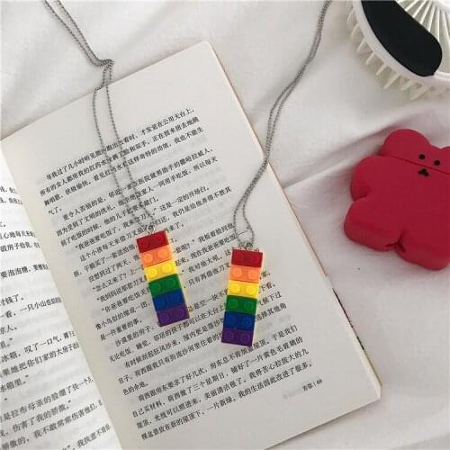 South Korea ins rainbow building block necklace personality earth cool bungee girl hip-hop couple pendant jewelry students