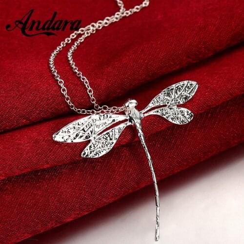 New Style 925 Silver Necklace Dragonfly Pendant Necklace 18 Inch Chain For Woman Charm Jewelry Gift
