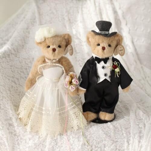A pair Full joint movable Wedding dress Teddy Bear Plush Toy stuffed animals dolls Valentine Wedding gift Window decorations