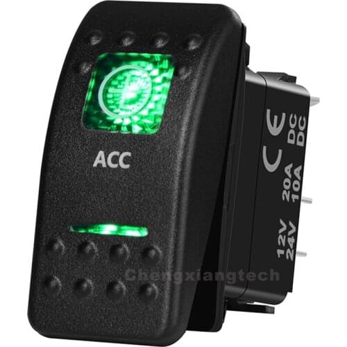 ACC 5 Pin On Off Green Led Backlit Printed Rocker Switch for Car Boat Truck 12v 24v SPST Waterproof