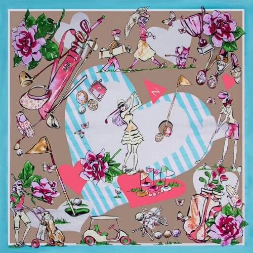 Hot woman Fashion silk Scarf Golf Girl Pattern Printing 130 Square scarf Decoration Headdress Gift headscarf high quality Shawl