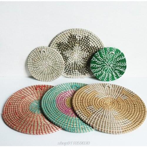 Boho Woven Wall Basket Decor Seagrass Decorative Tray Hanging Wicker Bowl Rustic Decoration for Living Bedroom Jy2 21 Dropship