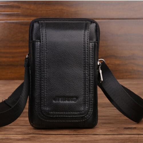Real Cowhide Male Hip Bum Belt Fanny Pack Cell Phone Case Bag Hook Purse High Quality Genuine Leather Men Waist Shoulder Bags