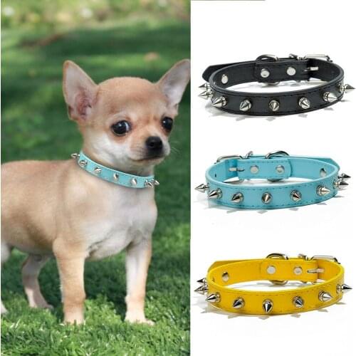 Adjustable Leather Pet Dog Collar Neck Strap Supplies PU Leather Punk Rivet Spiked Dog Collar Puppy Collars For Small Dogs Cats