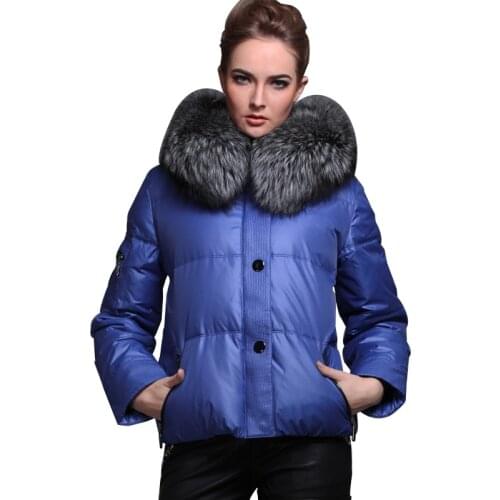 Plus size 5XL luxury silver fox fur collar thickened short Womens down jacket Winter 2020 women White Duck Down jackets Parka
