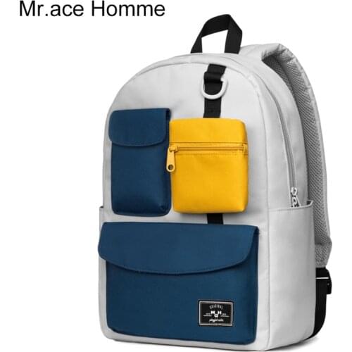 MAH 14inch Laptop Backpack Women Gray Waterproof School Backpack boy college bag for girl Multifunction travel bag Men mochila