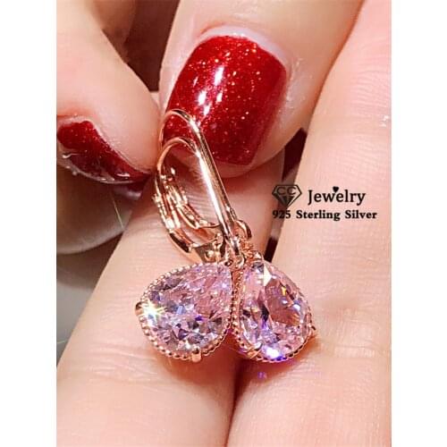 S925 silver simulation drop earrings female drop pink cubic zirconia wedding engagement bridal jewelry pendant earrings jewelry
