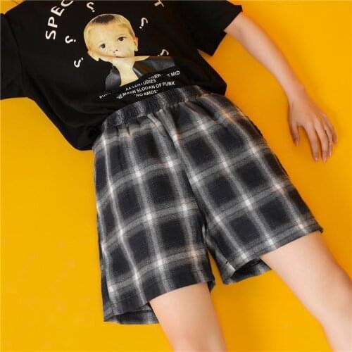 Shorts Women Black And White Plaid High Waist Shorts Womens 2021 Summer Baggy Straight Trousers Shorts Ropa Mujer