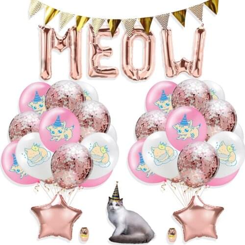 Cat Meow ballon birthday Party Decoration triangle banner star Aluminium Foil ballon cat 29pcs/set Party Decoration