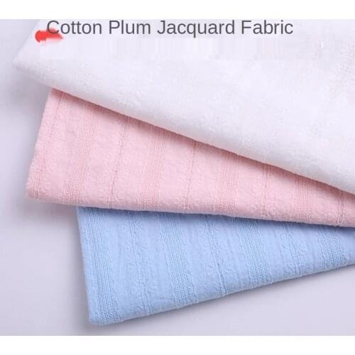 Pure Cotton Fabric 100% Stripe Plum Blossom Jacquard Home Clothes Nightdress Dress Skirt White Children Brocade for Sewing Diy