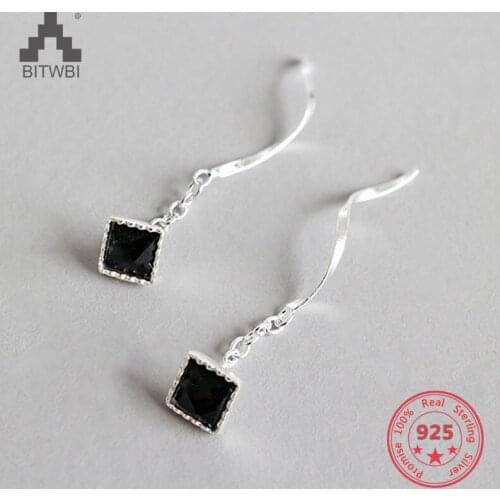 100% S925 Sterling Silver Elegant Earrings Black Cubic Zircon Earrings Jewelry Gift for Women