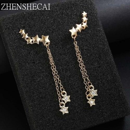 Punk style Gold Color Star Tassel Crystal drop Earring for Women Vintage Metal Long Earring Pendientes fashion jewelry wholesale