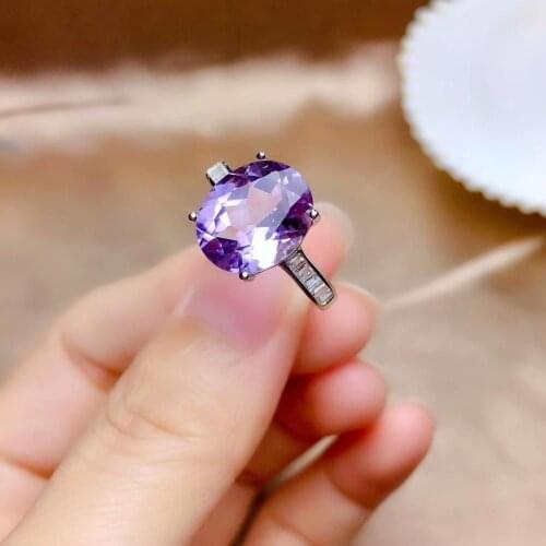 Big size purple Amethyst gemstone ring for women fine jewelry women ring natural real gem 925 sterling silver birthday gift sale