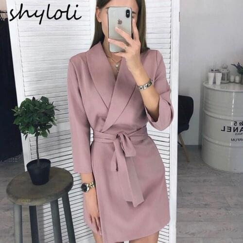 Women Sexy Sashes a Line v Neck Dress Ladies Long Sleeve Solid Casual Elegant Dress 2019 New Fashion Winter Dress Vintage Mini
