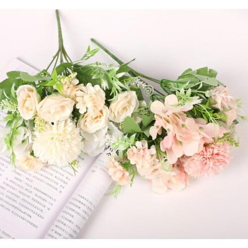 1 bouquet 7 Heads Hydrangea Flower Artificial Bouquet Silk Blooming Peony DIY Bridal Hand Flower home Wedding Centerpieces Decor