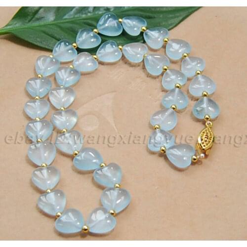 18" Blue Brazilian Aquamarine Gems Heart Shape Beads Necklace AAA