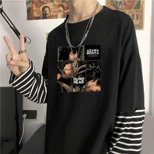 Anime My Hero Academia Academia Eraser Head Aizawa Shouta Poster T Shirt Unisex Summer T-shirt Casual Long Sleeve Stripe Tshirt