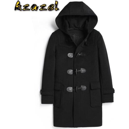 Azazel Double-faced 100% Wool Coat Men Jacket Hooded Autumn Winter Black Overcoat Mens Coats Sobretudo Masculino 001 KJ4301