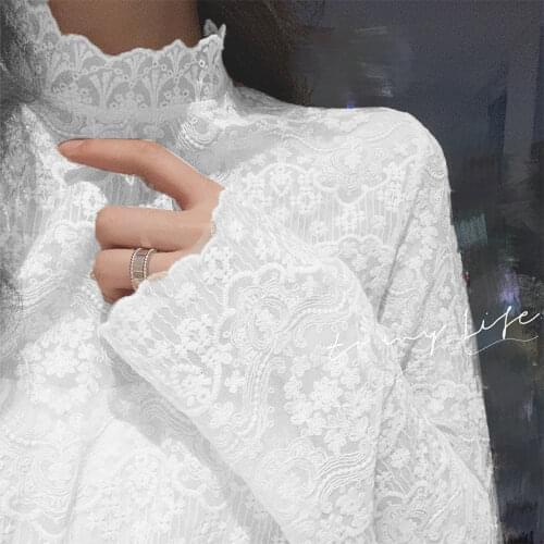 Blouse Women Womens Lace Shirt Autumn Winter Long Sleeves Turtleneck Mesh Top Blusas Mujer De Moda