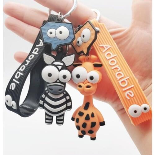 2021 New Cartoon Key Chain PVC Zebra Giraffe Funny Toy Keychain Car Key Ring Birthday Gifts For Children Bag Charms Cool