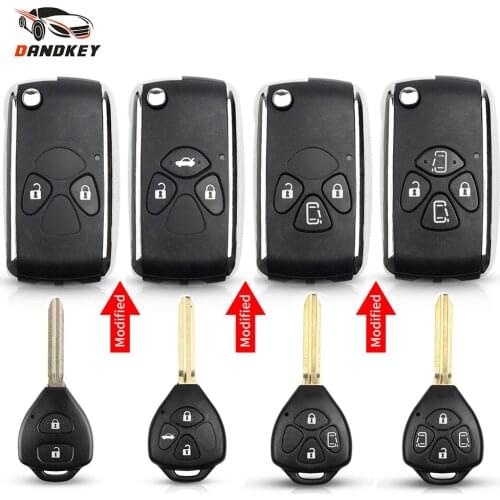 Dandkey 10pcs Modified Remote Blank Key Shell For Toyota Yaris Prado Tarago Corolla Alphard Camry TOY43 2/3/4 Buttons Fob Case