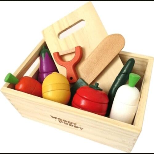 Children Play House Simulation Woody Wooden Wooden Box Magnetic Fruit and Vegetable Slicer Toy Dollhouse Accessories