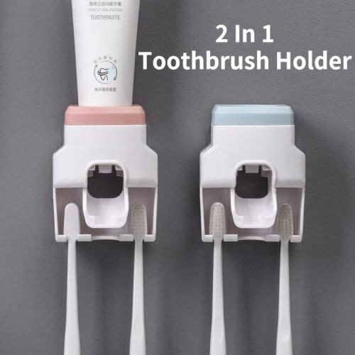 Adhesive Wall Mount Toothpaste Holder Toothbrush Rack Toothpaste Squeezer Automatic Toothpaste Squeezer Set Toothpaste Dispenser