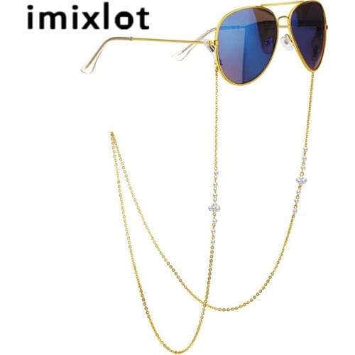 Imixlot High Quality Stainless Steel 79cm Sunglasses Lanyard Strap Necklace Eyeglass Luxury Temperament White Pearl Chain Cord