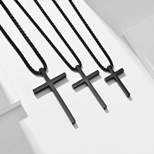 JHSL 60cm Box Chain Men Cross Necklace Pendants Black Silver Gold Color 316L Stainless Steel Fashion Jewelry Dropship Wholesale