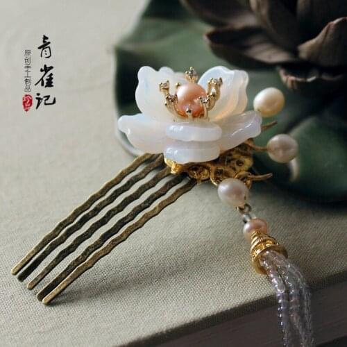Vintage handmade hair bun kimono COSPLAY shell flower pearl tassel hair comb Hair accessories Headwear do-up tools