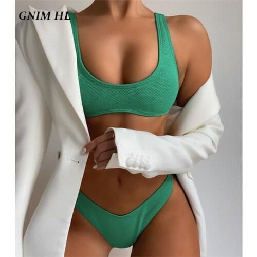 GNIM Sexy Bandeau Bikini Swimwear Women Push Up Two Piece 2021 New Style Solid Brazilian Swimsuit Female Beachwear Biquini Set