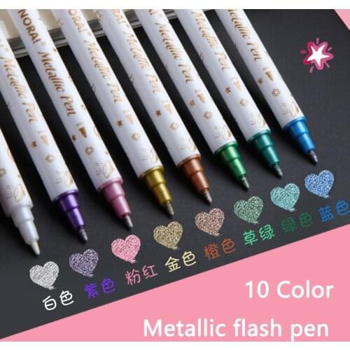 10 Color/Set Metallic Marker Brush Calligraphy Watercolor Flash Pearl Pen Double-Headed Art Markers Copic Stationary Supplies
