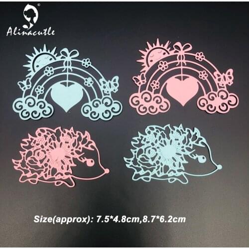 Metal Cutting Dies 2pc Rainbow Hedgehog Scrapbooking Paper Craft Handmade Album Card Punch Art Die Cut