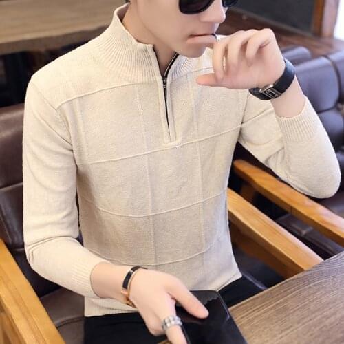 Turtleneck Mens Sweaters Pullovers Winter Stand Collar Zipper Slim Fit Thick Warm Casual Knitting Warm Knitwear Pullover