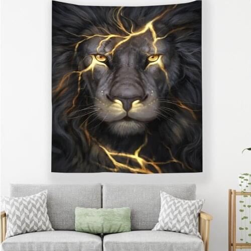Golden Cool Lion King Wall Tapestry Hippie Art Tapestry Wall Hanging Home Decor Tablecloths For Bedroom Living Room Dorm Room
