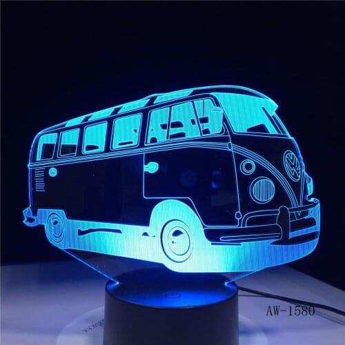 3D School Bus Night Light Acrylic Lights Lampara 7 Colorful Changing Table Lamp with Touch the Button Change the Colors AW-1580