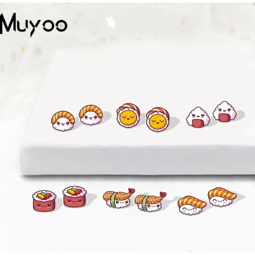 New Fashion Kawaii Sushi Acrylic Epoxy Earrings Cartoon Japanese Food Sushi Sashimi Icons Arylic Resin Earrings