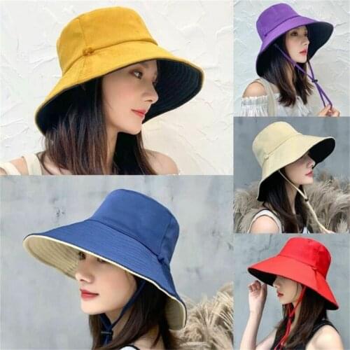 Women Sun Bucket Hat Reversible Double Sided UV Protection Fisherman Summer Cap