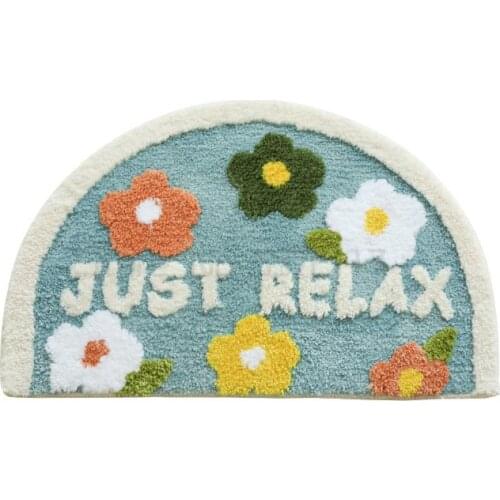 Nordic flower cartoon semi-circular absorbent bathroom floor mat simple letter tufted anti-skid foot pad