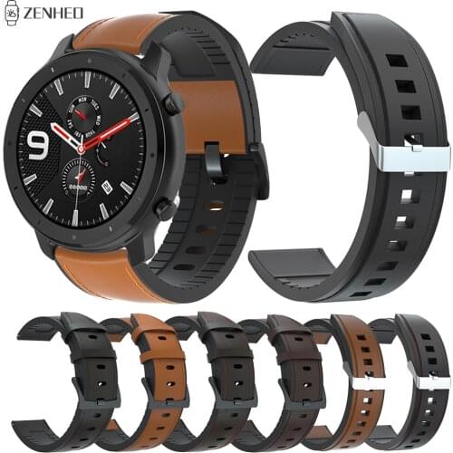 Silicone Leather Strap For Xiaomi Huami Amazfit GTR 42mm 47mm/Stratos 2 2S Watch Band for Huawei Watch GT/GT2 42mm 46mm