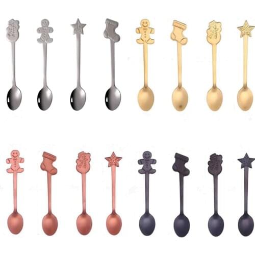 4pcs/set Stainless Christmas Coffee Spoons Dessert Spoon Christmas Decorations New Year Gifts Tableware Kitchen Accessories Noel
