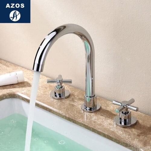 Azos Split FaucetSoft Wash Basin Brass Chrome Cold and Hot Switch Rotatable Shower Room Basin Bathroom Cabinet Double Handle Thr